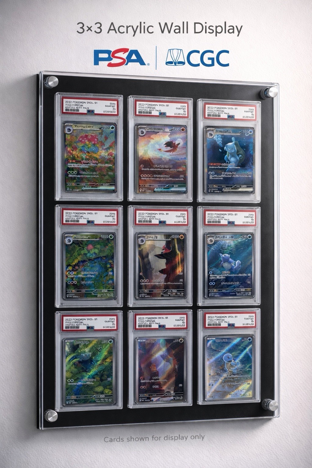 PSA/CGC Graded Card Premium Acrylic Display Case for : 9 Card Capacity 3x3 Frame