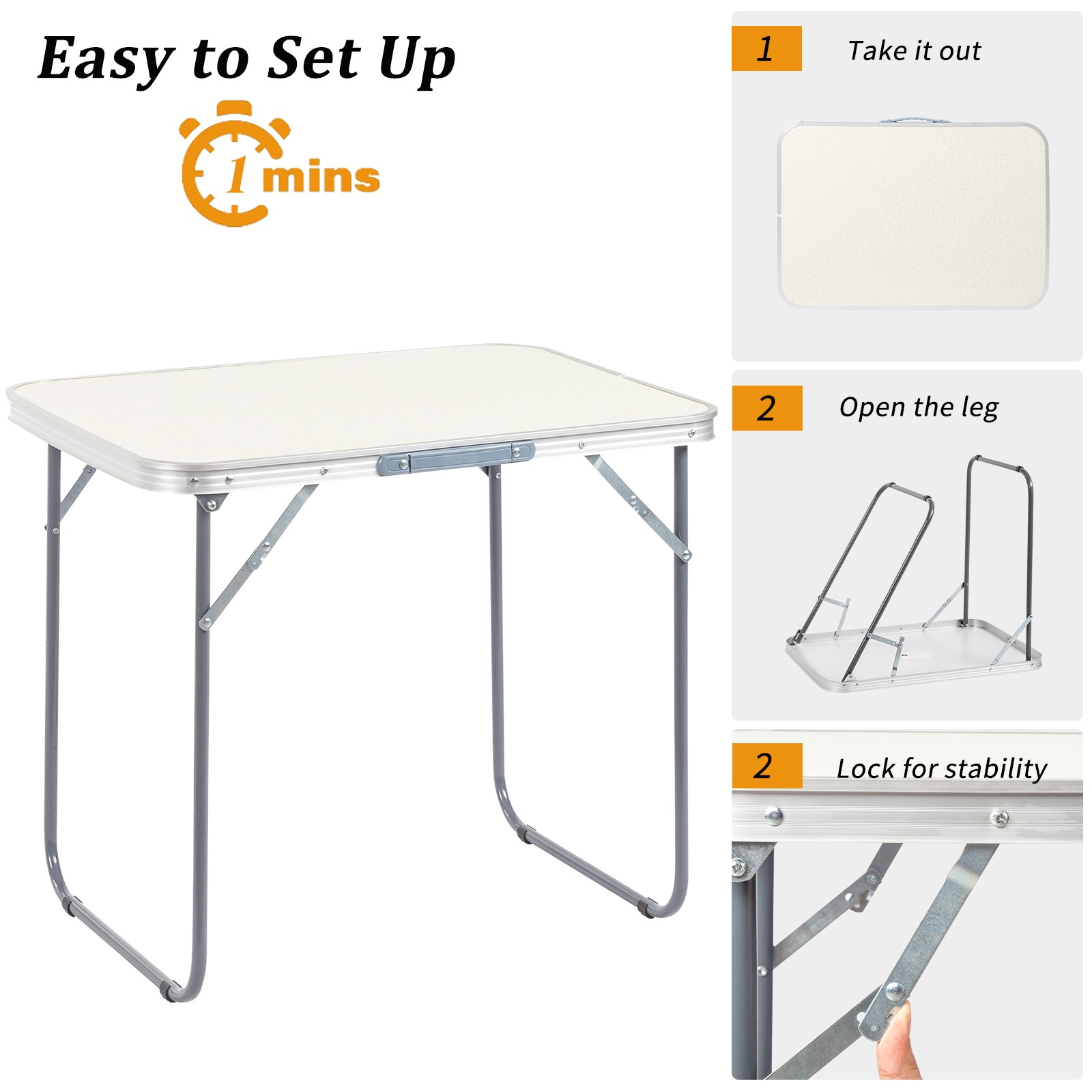 2.3FT Partable Aluminum Folding Table Picnic Garden Camping Indoor Outdoor