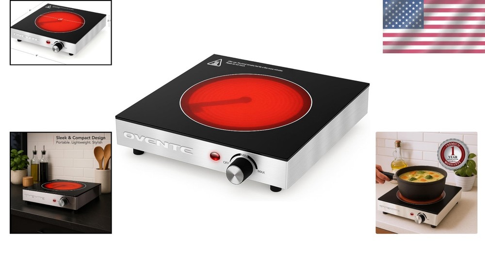 Infrared Ceramic Single Burner, 1200W, Black
