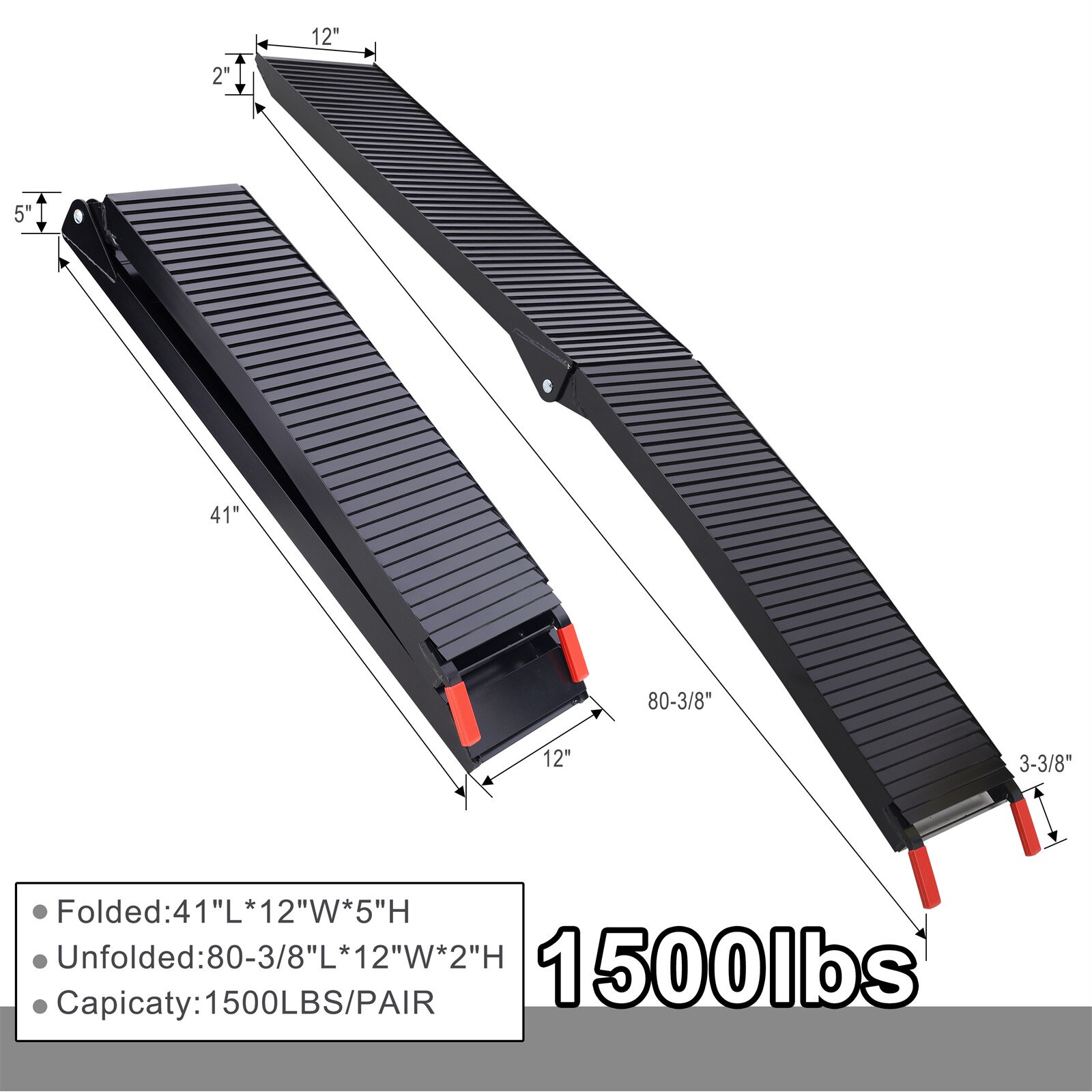 2pcs 80-Inch Aluminum Ramps 1500 lbs Folding Loading Ramps for Truck Lawn Mowers