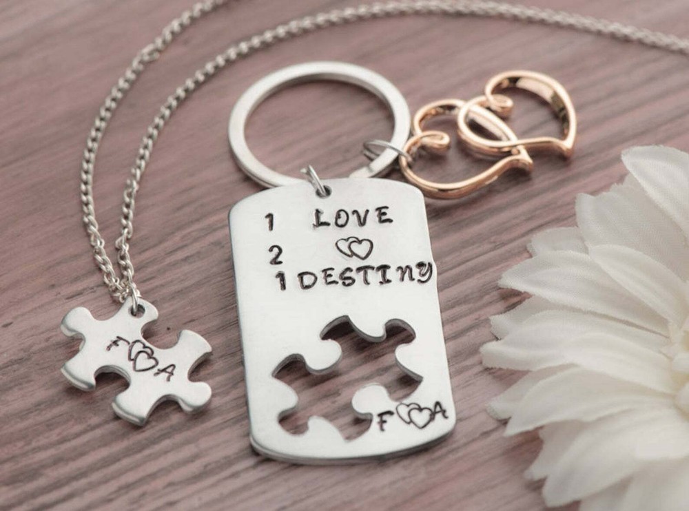 Mens Custom Anniversary Puzzle Keychain