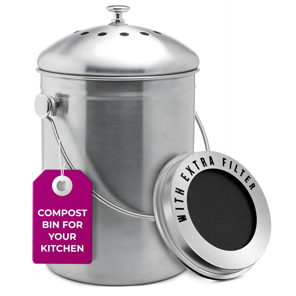 Countertop Compost Bin Kitchen | 1.3 Gallon | Odorless Composting Bin with Ca...