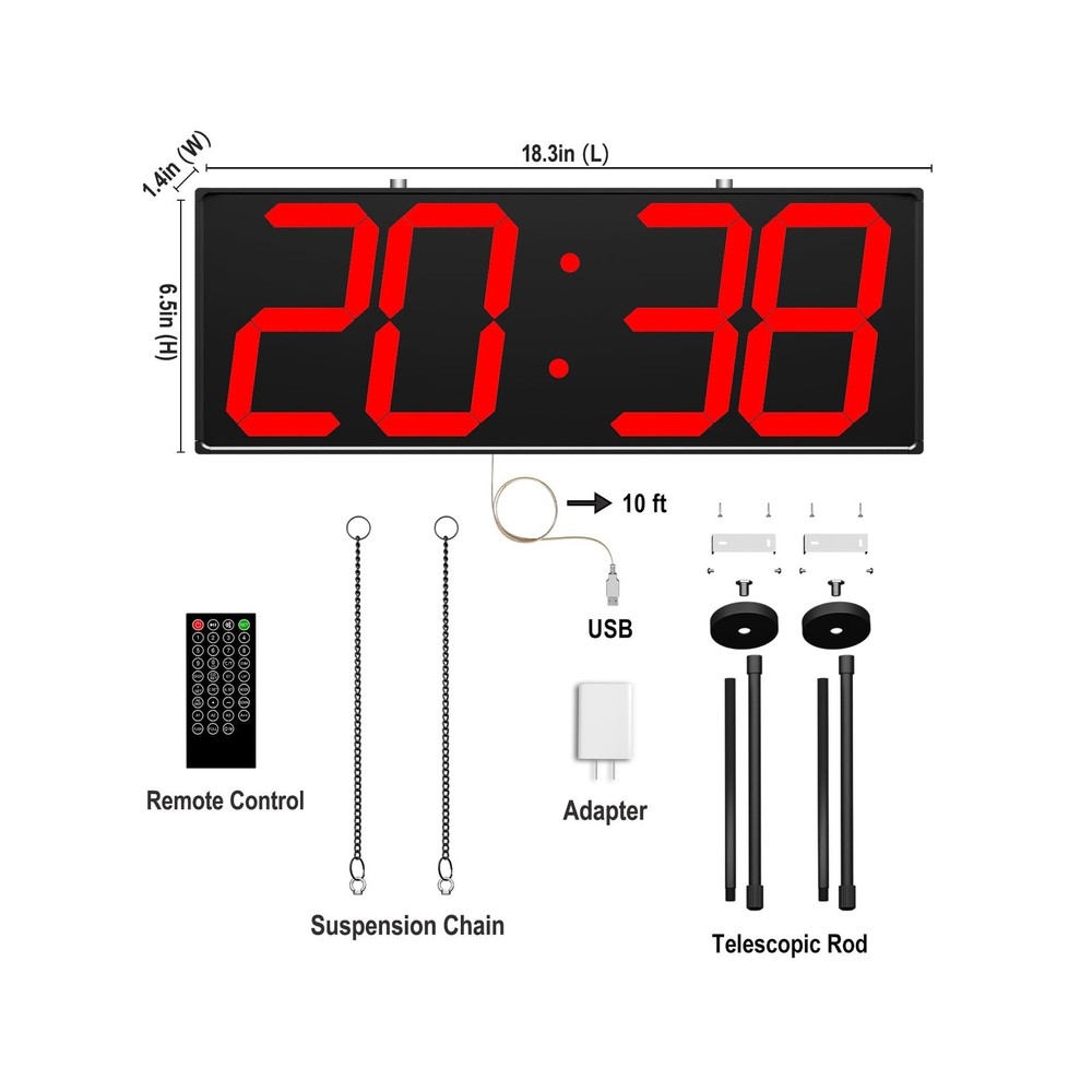 Digital Wall Clock with Double Sided Display, Large LED Clock with Timer,Alar...