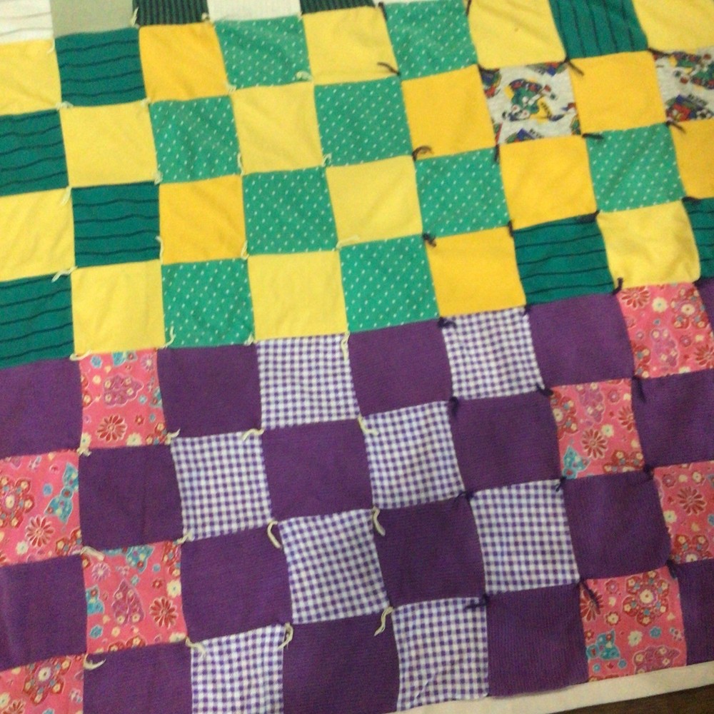 Handmade Block Patchwork Blanket Colorful 65”x 88” 4”x4” Squares