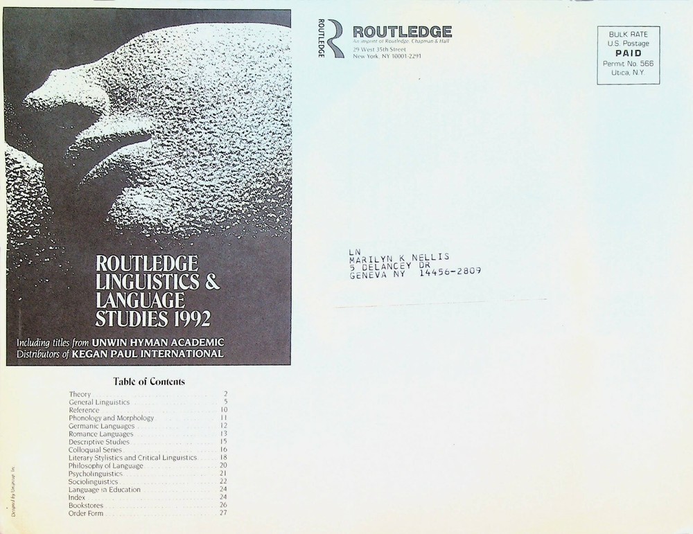 Routledge Linguistics & Language Studies 1992 Catalog Books