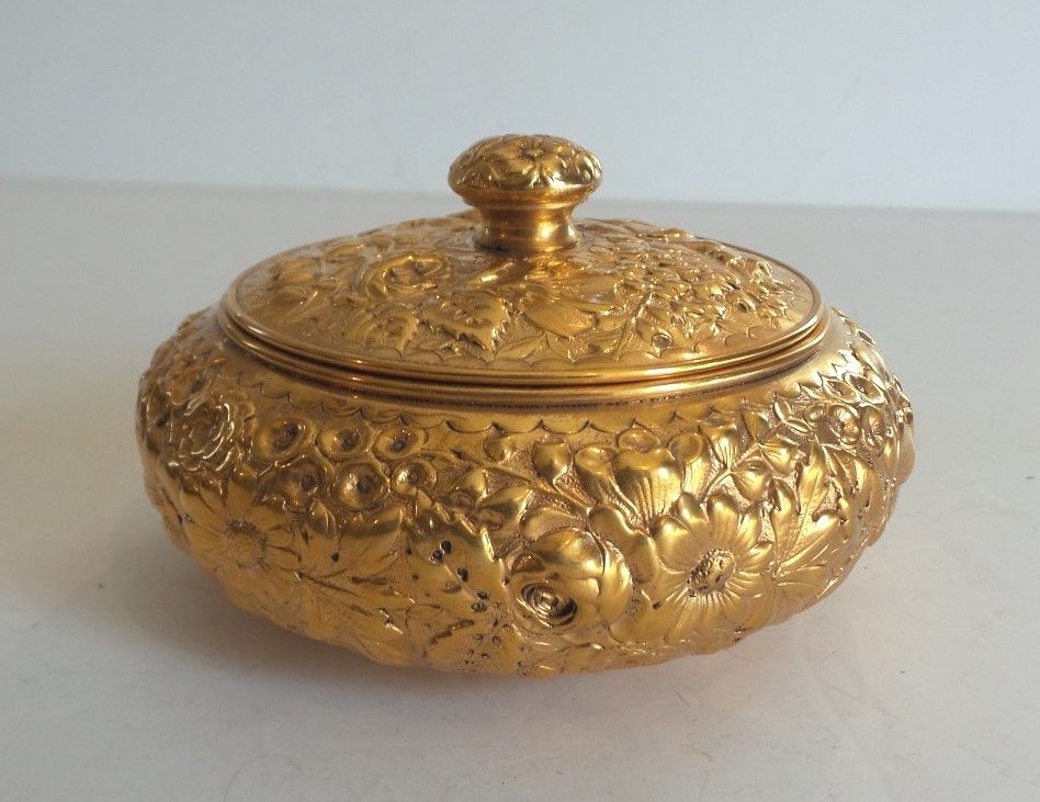 Sterling Silver Gilt Repousse 4.5" Lidded Box