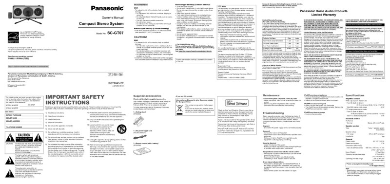 Panasonic SC-GT07 Stereo System Owners Instruction Manual