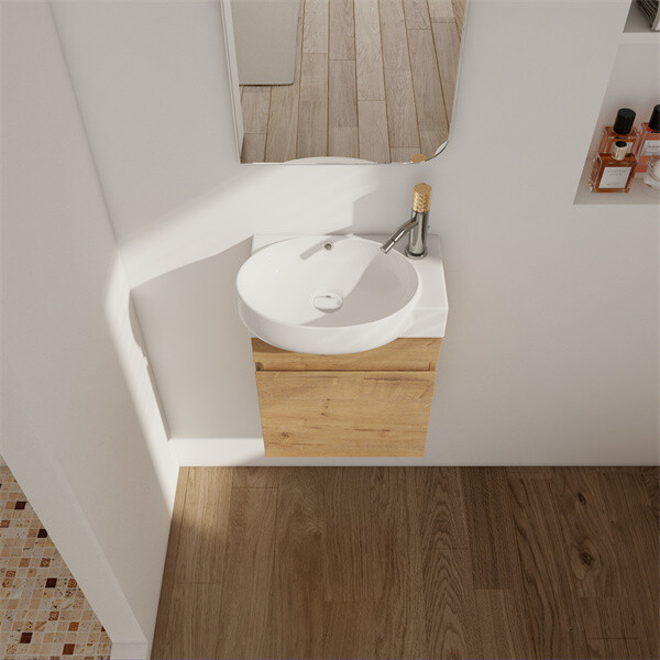 16'' Bathroom Vanity with Ceramic Sink Combo Wall Mounted Small Cabinet