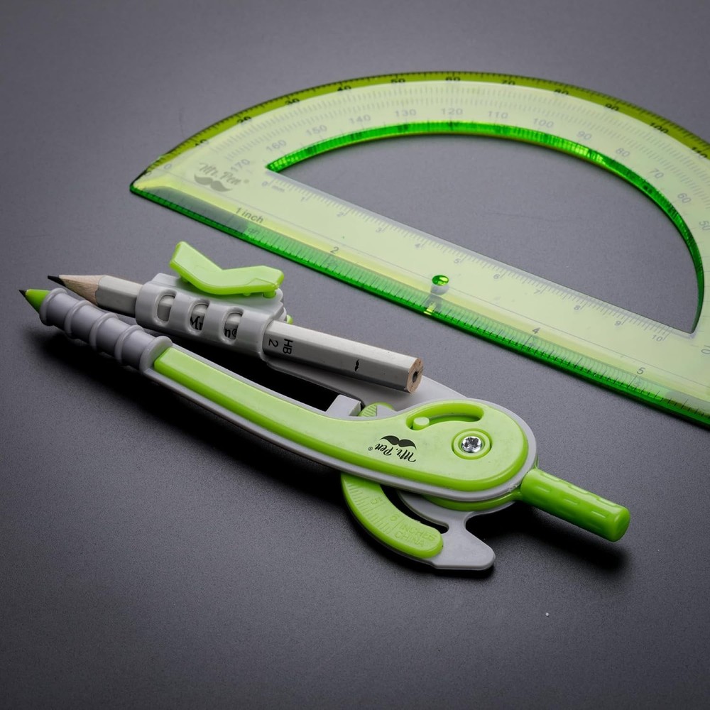 Light Green Compass and Protractor Set - Precision Geometry Tools for Artists