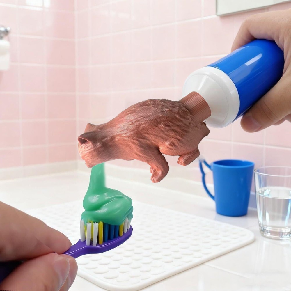 Funny Toothpaste Cap Dispenser – Creative Vomiting Kitty Topper for Cat Lovers