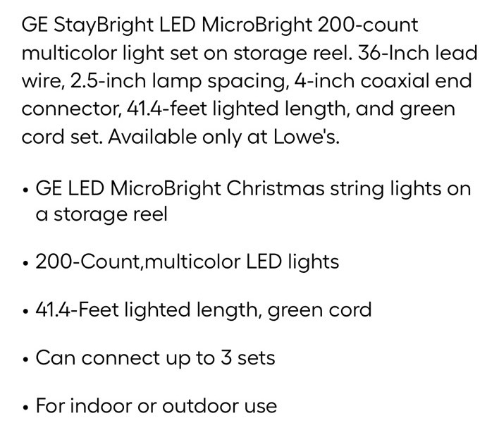 Ge Staybright 200 ct Micro Bright Multicolor LED String Lights 41’ Holiday