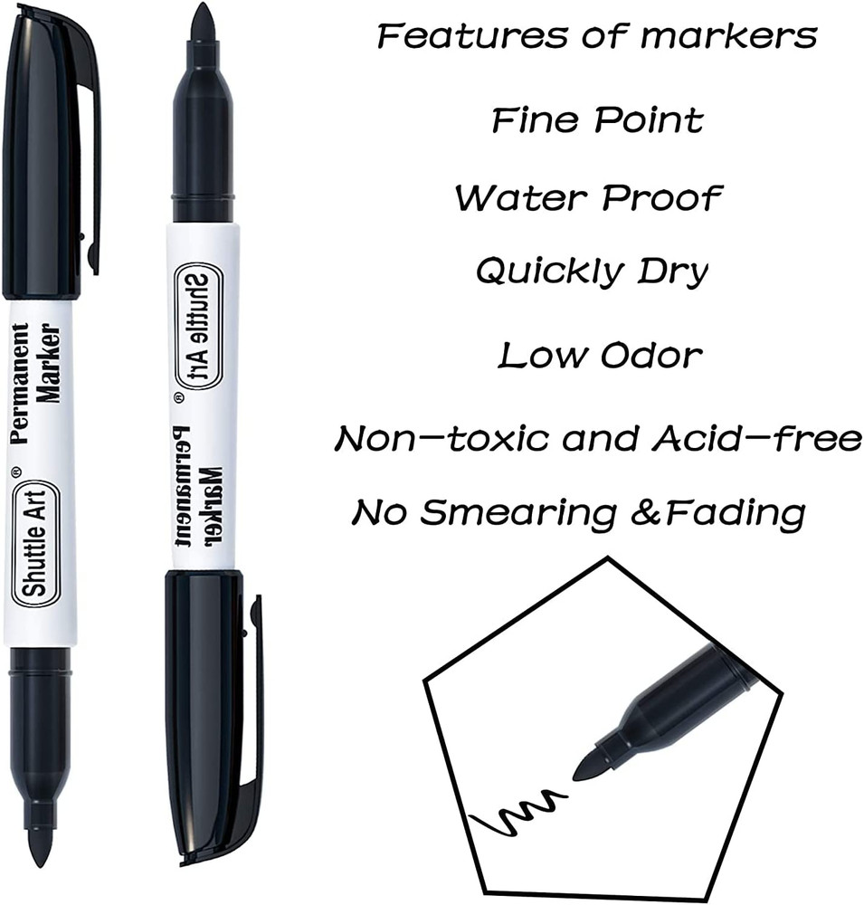 Permanent Markers, 24 Pack Black Permanent Marker Set,Fine Point, Works on Plast