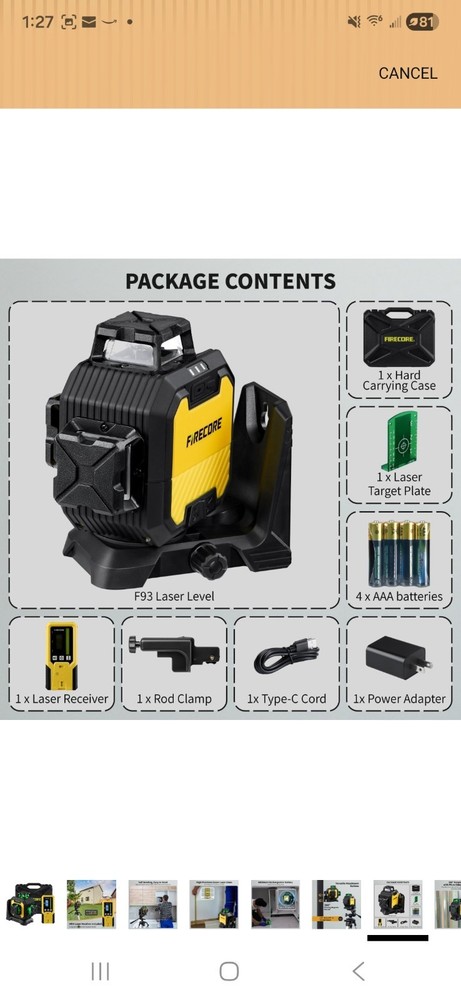 Firecore Laser Level with Receiver Kit, 1/13" High Accuracy, Laser Level 360...