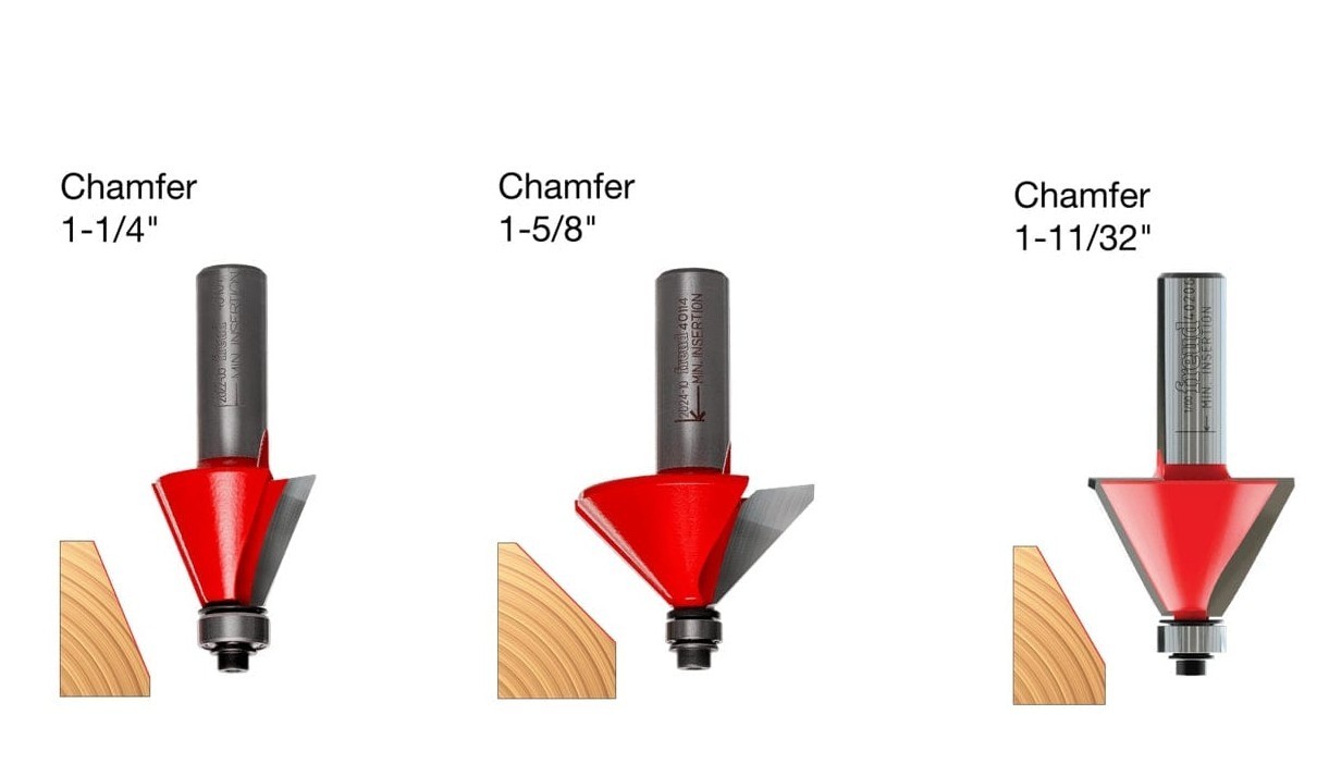 Freud 3-Piece Chamfer Router Bit Set 89-250 TiCo Carbide 22.5°, 30°, 45° Bevel
