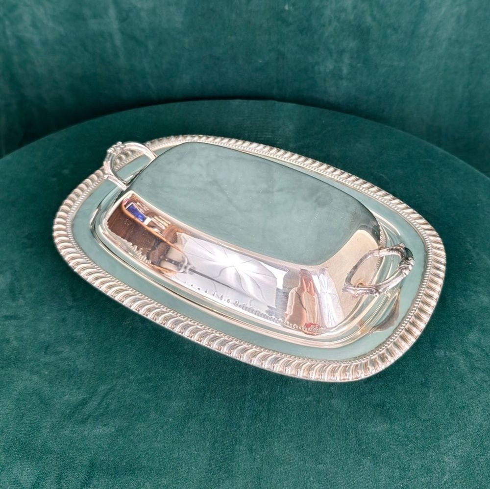 Vintage Elegant Silver Plated Rectangular Serving Tray with Lid