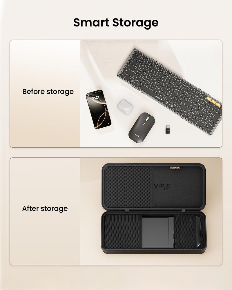 ProtoArc Travel Foldable Keyboard Case, Hard Shell Portable Keyboard...