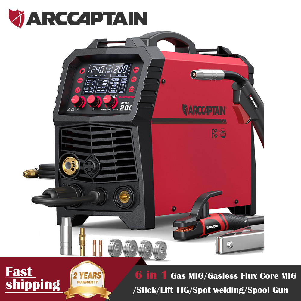 6IN1 MIG Welder 200A Multi Process w/Gasless Flux Core Stick Lift TIG 110V/220V