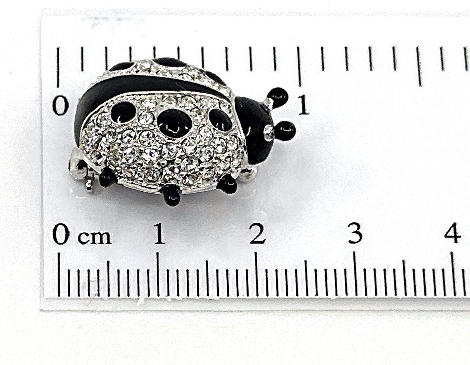 Ladybird Pin / Brooch Rhodium Plated Metal Alloy Set With Enamel And Crystals