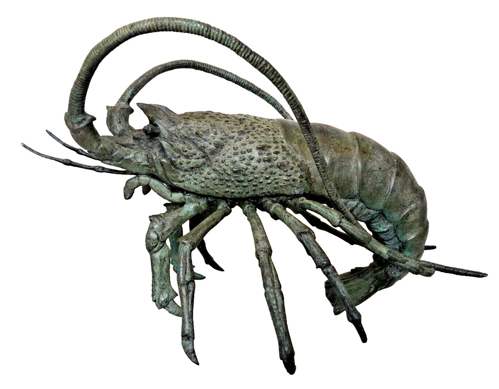 Vintage Patinated Solid Bronze Large Lobster Sculpture.
