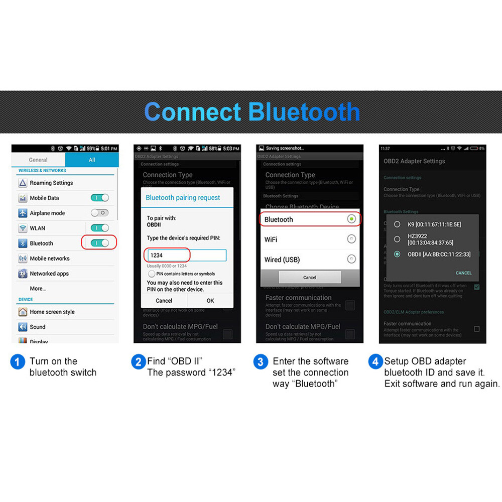 Bluetooth Car Engine Diagnostic Scanner Automotive OBD2 Code Reader for Android