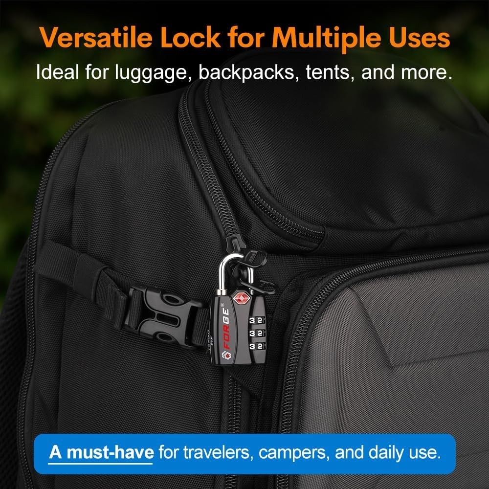 Forge TSA Luggage Combination Lock - Open Alert Indicator Easy Read Dials 4 Pack