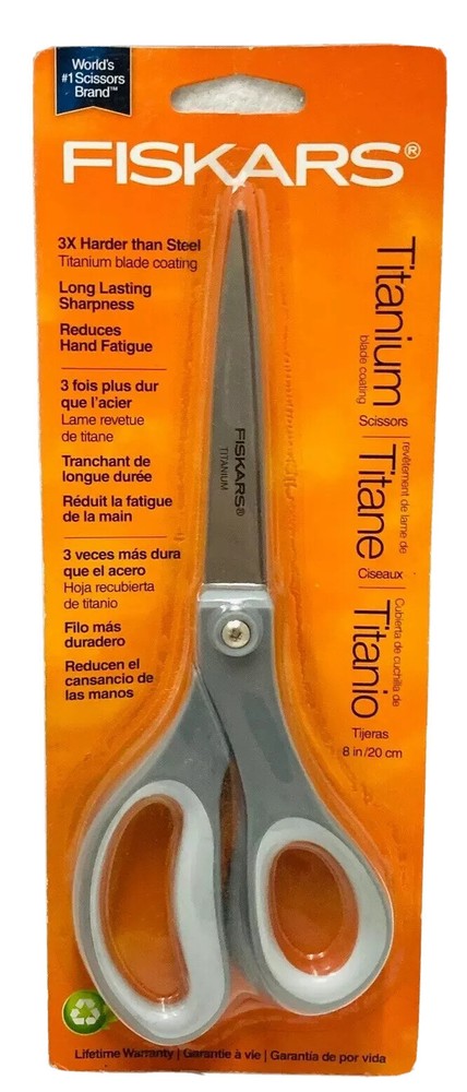 fiskars titanium blade coating 8" scissors scuffed packaging
