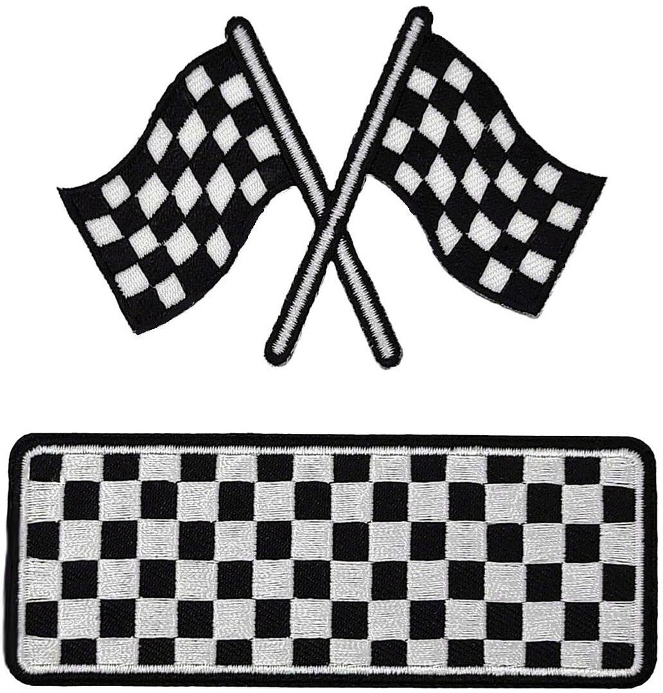 Checkered Flag Racing Strip Embroidered Patch |2PC  IRON ON OR SEW ON