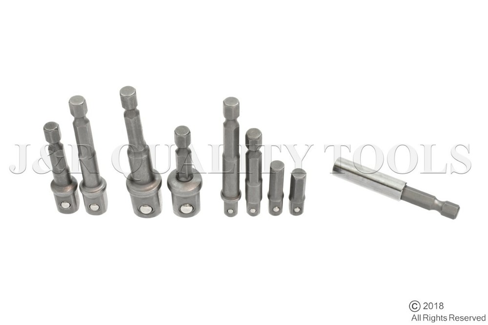 9 pc Impact Grade Socket Adapter Set 1/4" 3/8" 1/2" Drive 1/4" Hex Shank