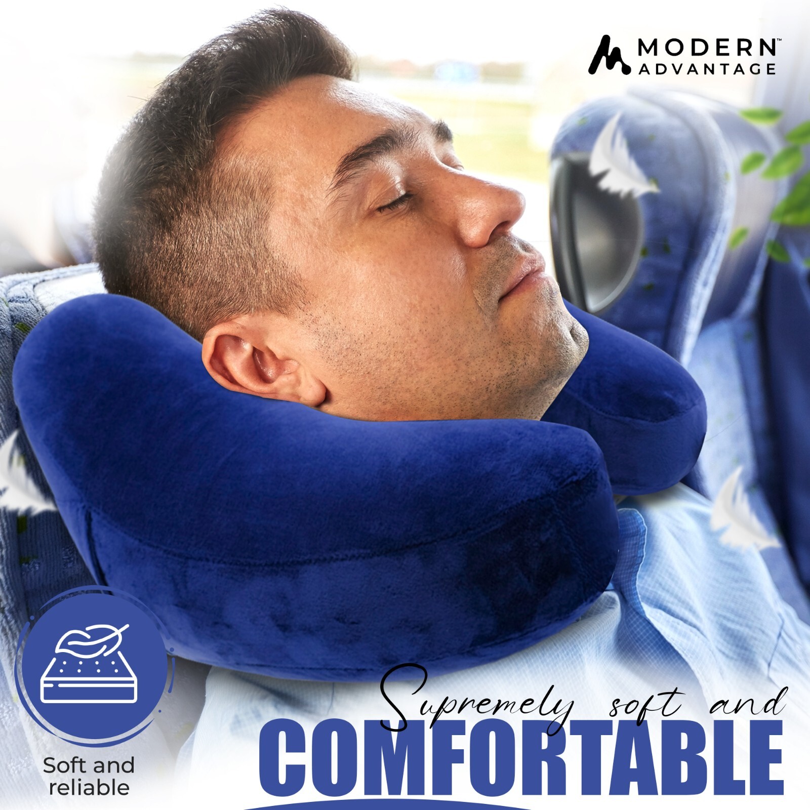 Inflatable Travel Neck Pillow NEW (BLUE) FREE SHIPPING Sleep Mask & Earplugs