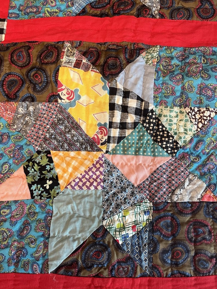 Vintage Handmade Quilt Scrap Star Patchwork Bedspread