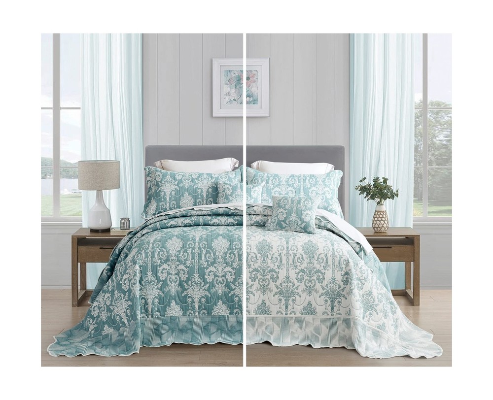 Oversized King Bedspread, Jacquard Matelasse Damask Pattern Design, Lightweig...