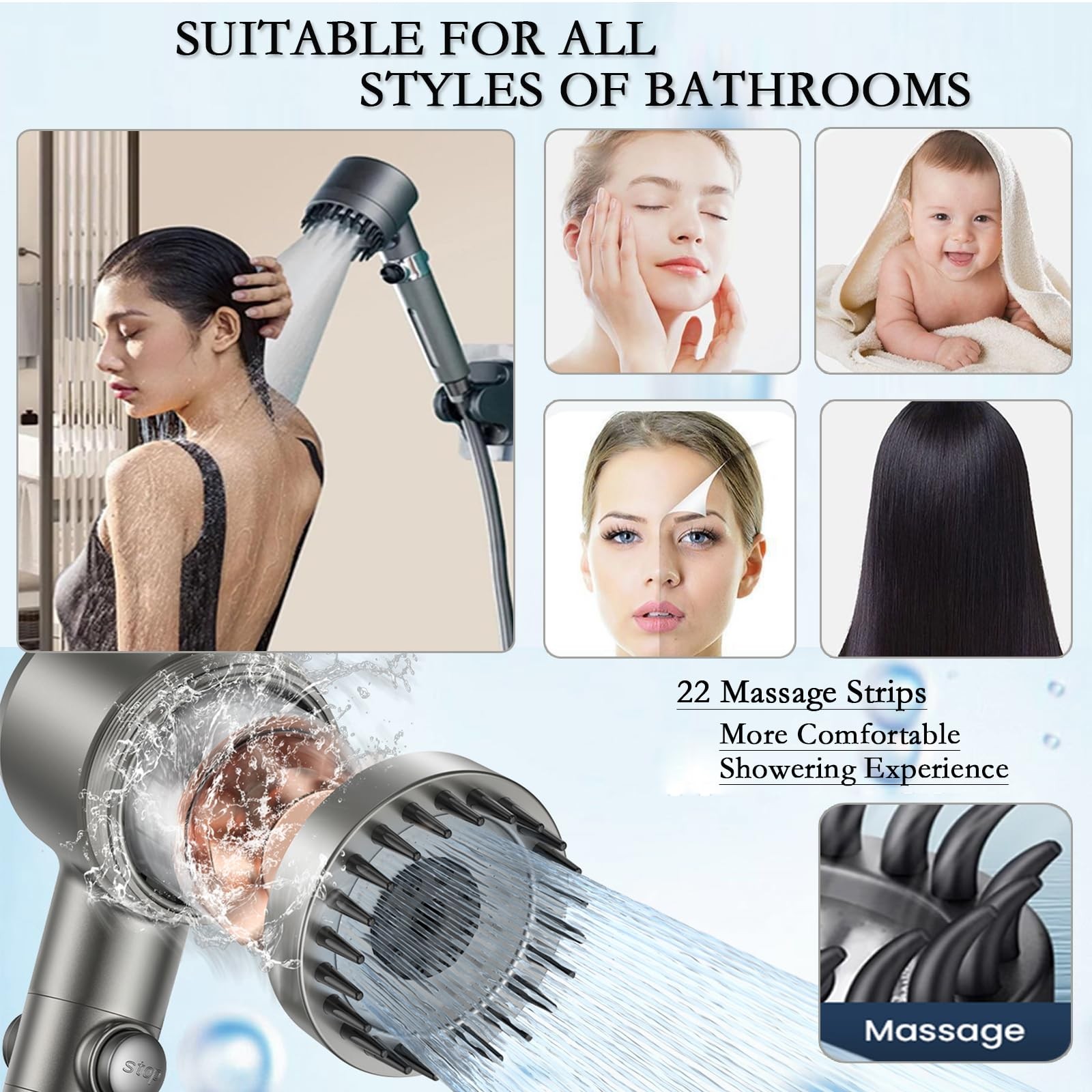 High Pressure Shower Head with Handheld Spray Combo, Rain ShowerHead with Filter