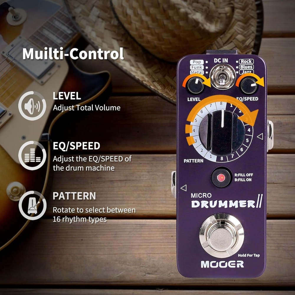 MOOER Micro Drummer II Drum Machine Guitar Pedal Effect with 2