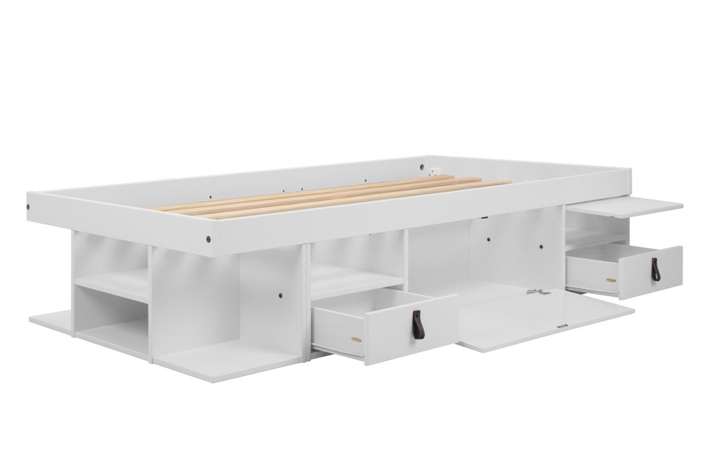 Memomad Bali Bed - Twin Size Storage Platform Bed Frame with Drawers (White)