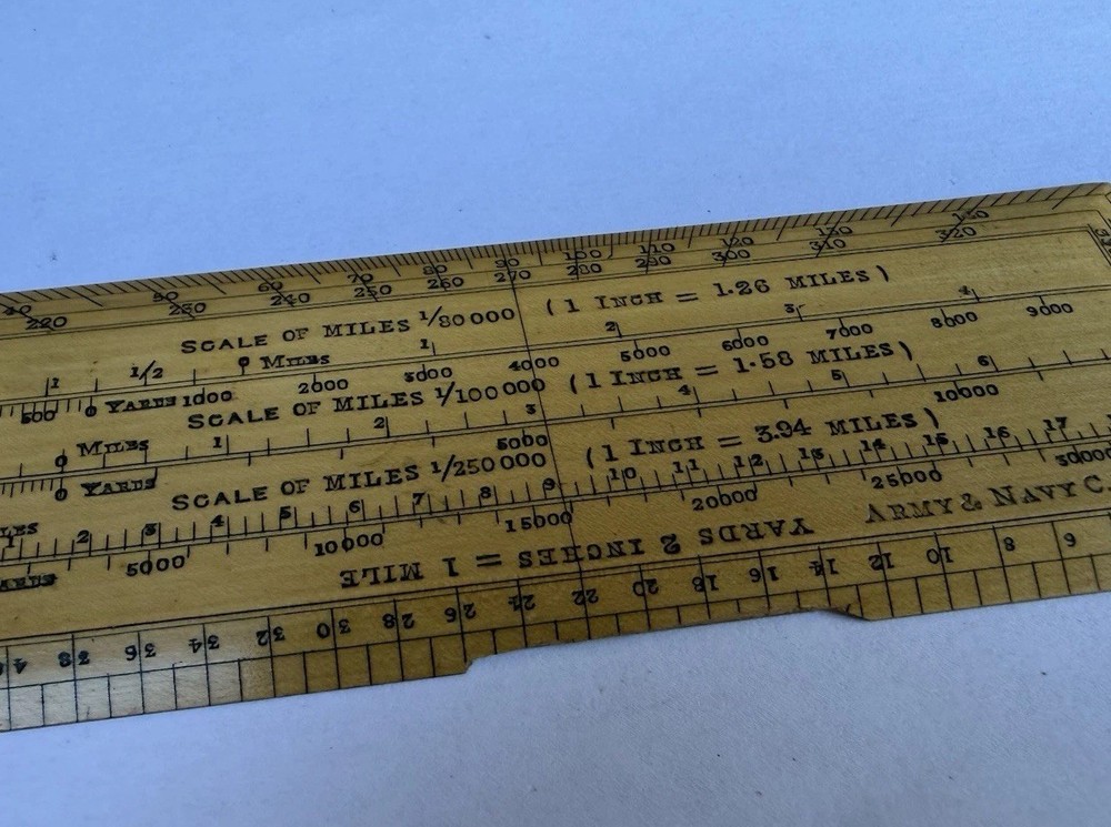 Vintage Army & Navy CSL 6" Rectangular Protractor Map Scale Measuring Ruler Tool