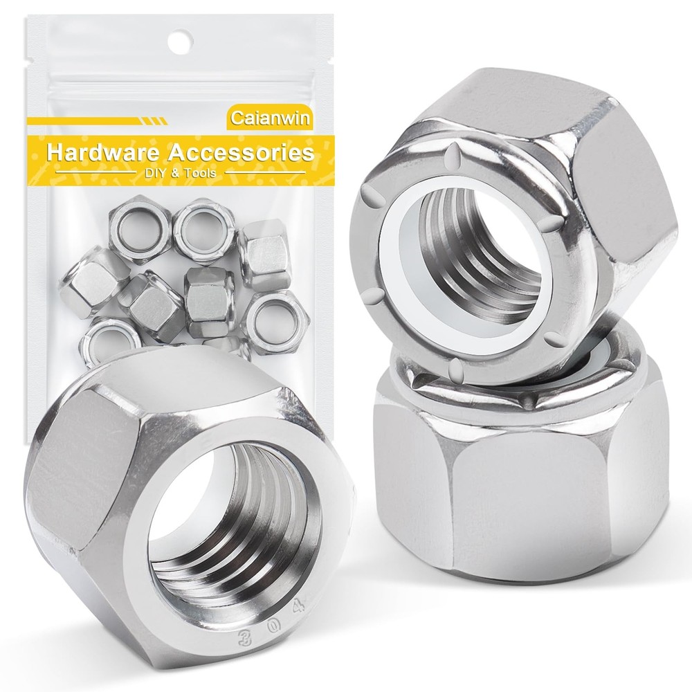 Caianwin 10Pcs 1/2"-13 Nylon Insert Hex Lock Nuts A2 304 1/2"-13, Silver