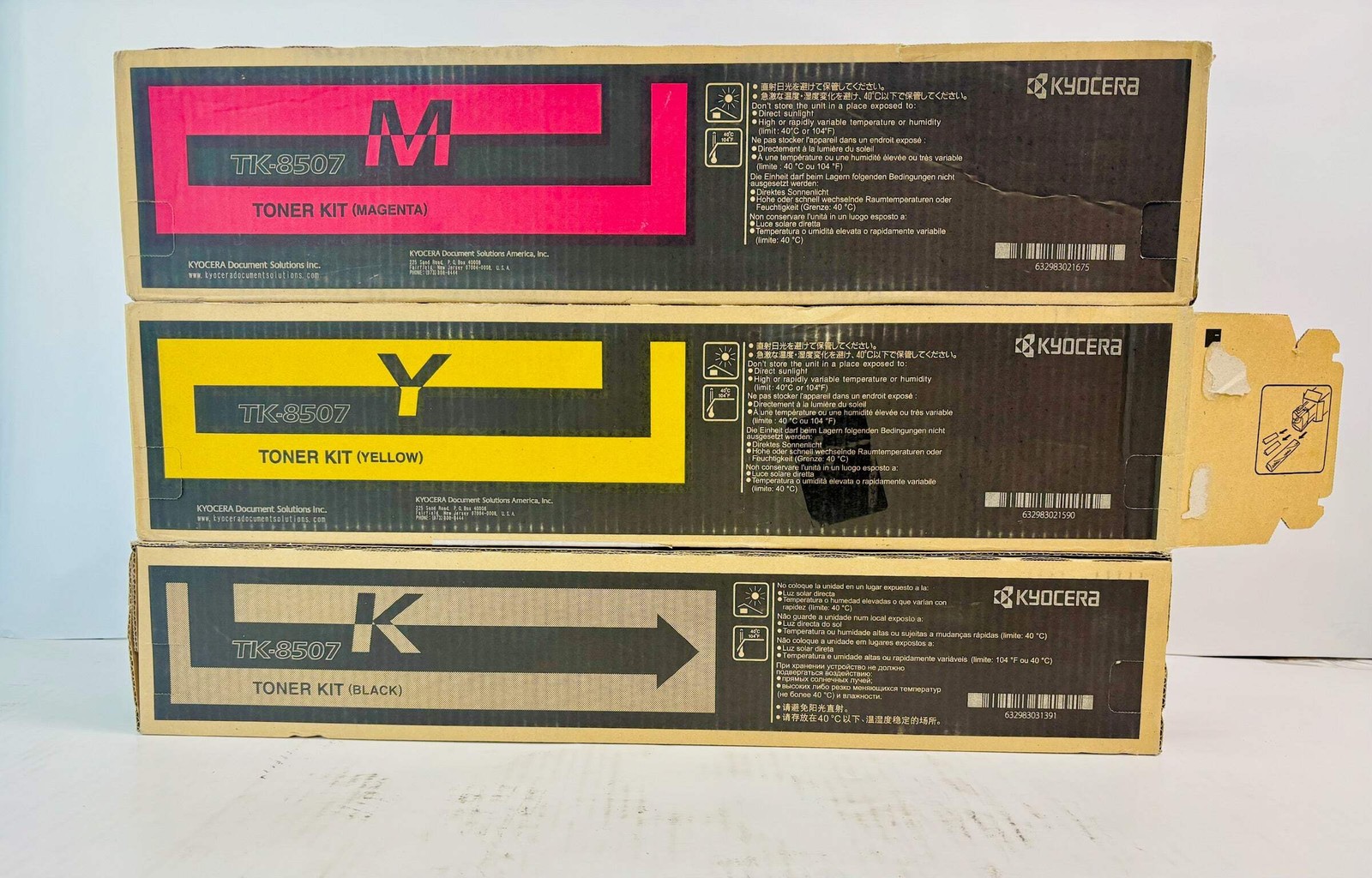3 Open OEM Kyocera TASKalfa 4550ci, 4551ci Magenta, Yellow & Blk Toner TK-8507 C