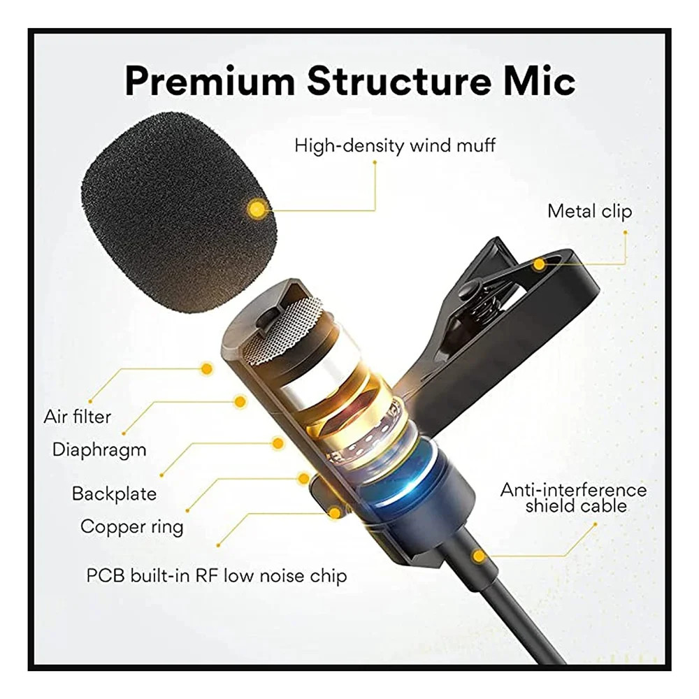 Omnidirectional Lapel Lavalier Microphone Clip-on Condenser Mini Iphone Android