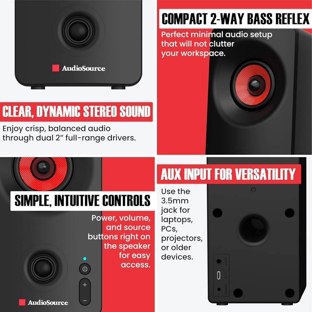 Desktop PC Speakers with Bluetooth 5.3, USB-C Plug & Play, 2.0 Stereo Computer S