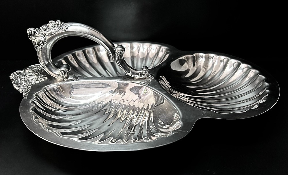 Wallace Baroque 3 Shell Handled Bon Bon Candy Relish Mint Tray Bowl Platter #220