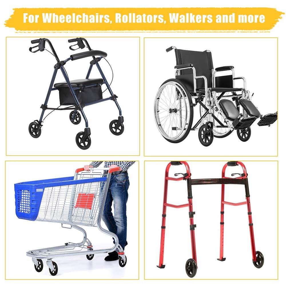 4Pcs 8 Inch Walker Wheels Replacement Solid Anti Slip Rollator Wheel Set Black