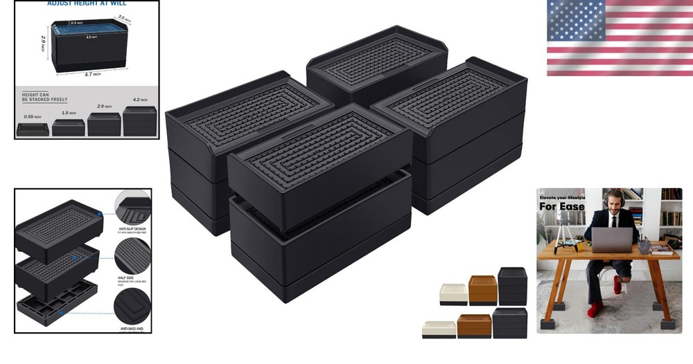 Rectangle Bed Risers Heavy Duty Adjustable Furniture Risers for Couch Bed Sof...