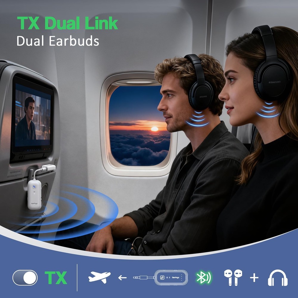 2025 Upgraded Airplane Bluetooth 5.4 Transmitter with aptX Adaptive, Airplane...