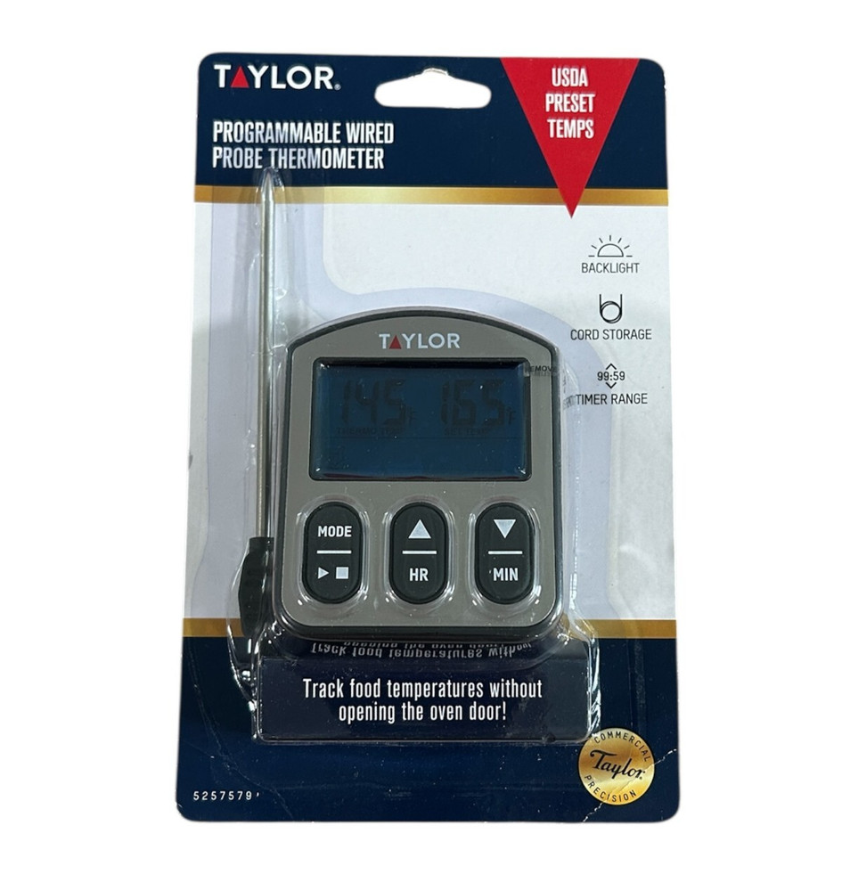 TAYLOR Digital Wired Probe Meat Thermometer w/Timer Programmable  New in Package