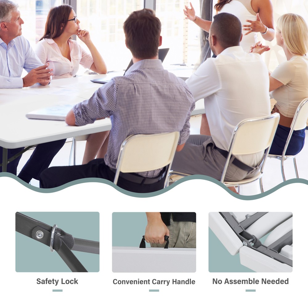 2PCS 8FT Folable Camping Table w/Handle Lock Dining Table Picnic Camping Table