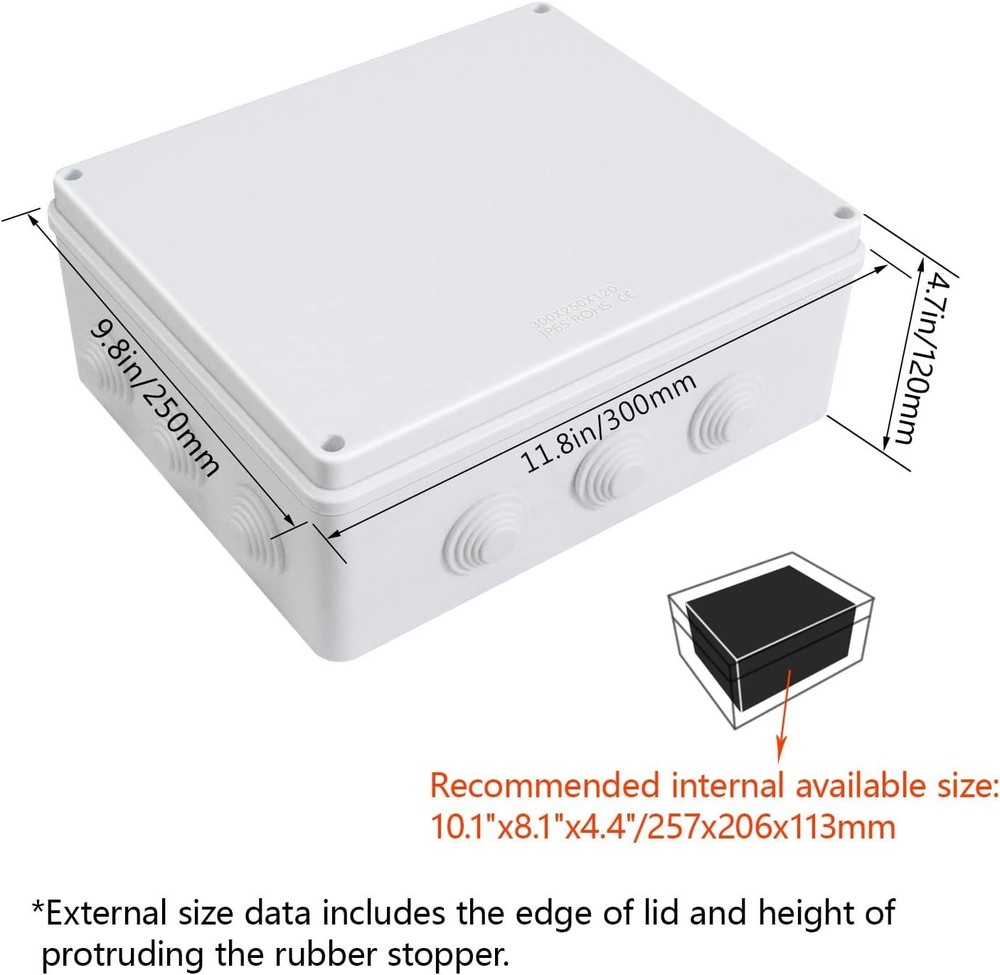 Robust ABS Plastic Junction Box - Waterproof, Dustproof, 11.8" x 9.8" x 4.7"