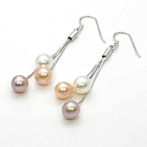 MUSES Oval Pearl Multicolor Silver 925 Dangle Earrings (Pair)
