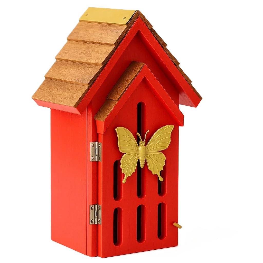 Shingle Roof Butterfly House, Outdoor Insect Shelter, Vintage Cedar Wood