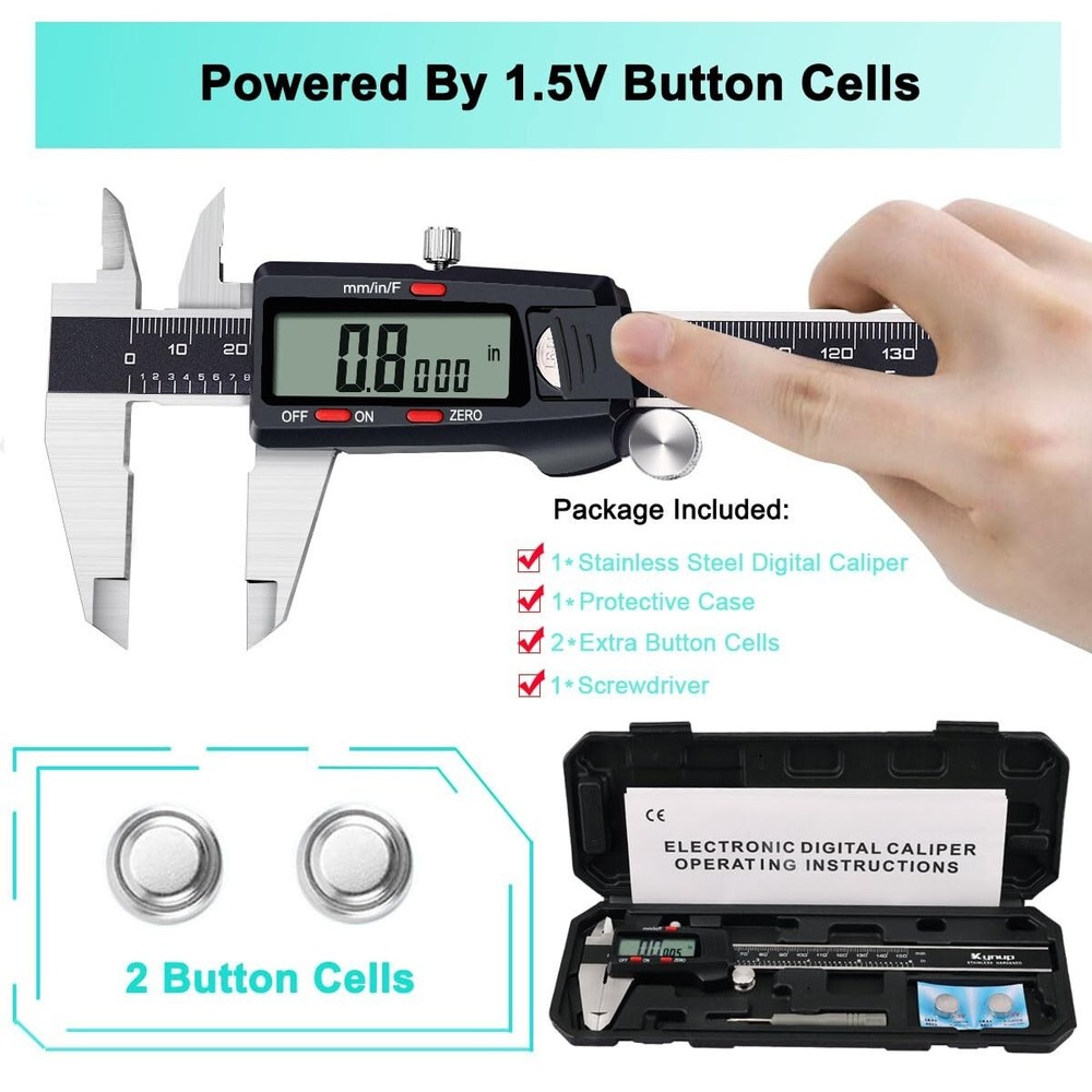 Precision Caliper Measuring Tool - Stainless Steel - Large LCD Screen - Auto-Off
