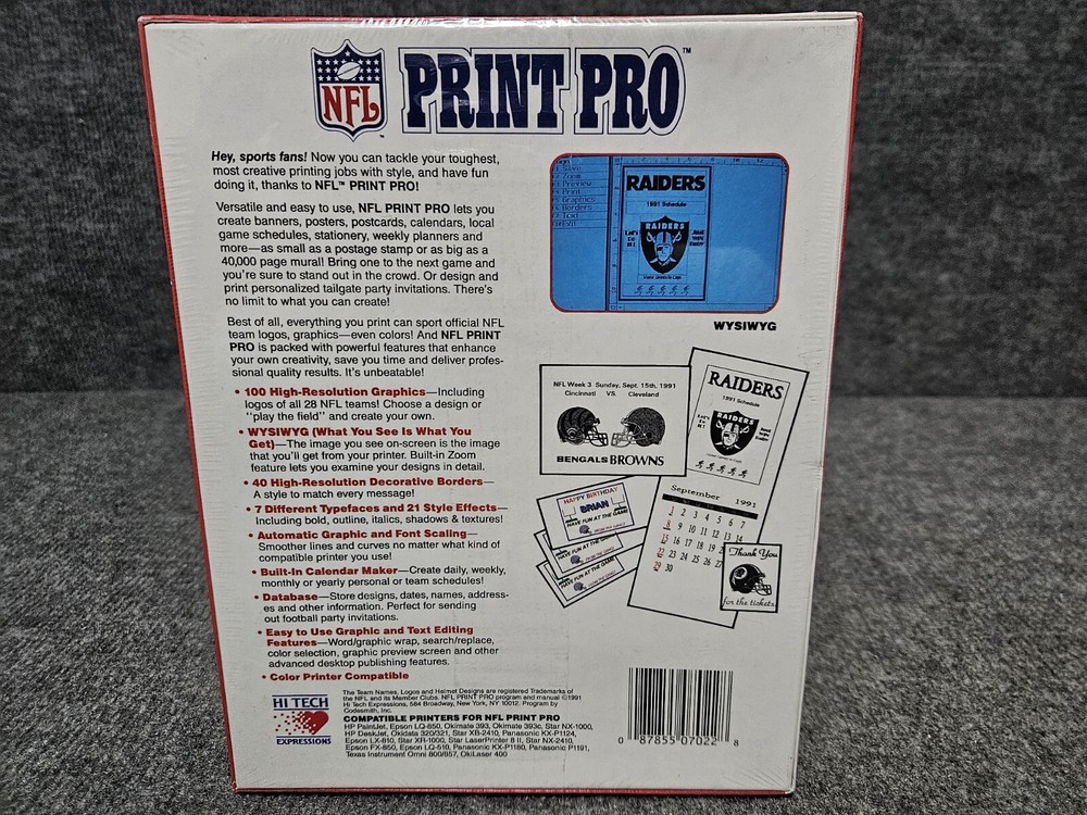Vintage NFL Print Pro PC Software MS-DOS